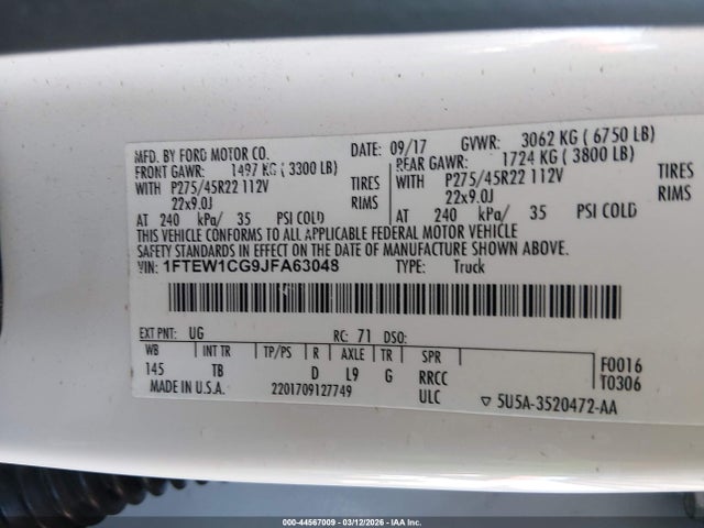 Ford F-150 Limited 2018 1FTEW1CG9JFA63048 Image 9