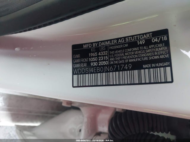 Продажа на аукционе авто 2018 Mercedes-benz Cla 250, vin: WDDSJ4EB0JN671749, номер лота: 44567011