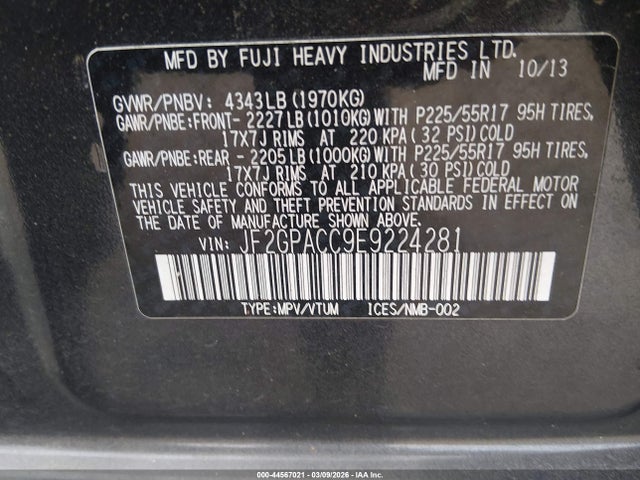 44567021 :رقم المزاد ، JF2GPACC9E9224281 vin ، 2014 Subaru Xv Crosstrek 2.0i Premium مزاد بيع