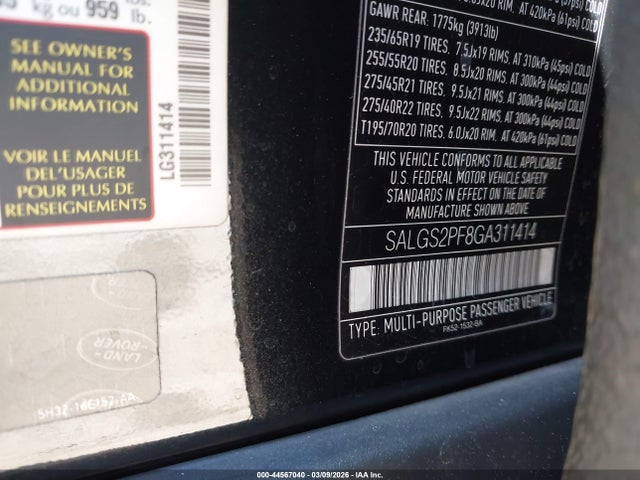 SALGS2PF8GA311414 Land Rover Range Rover 3.0l V6 Supercharged Hse