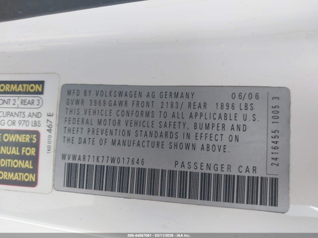 2007 VOLKSWAGEN RABBIT WVWAR71K77W017646 Photo 8