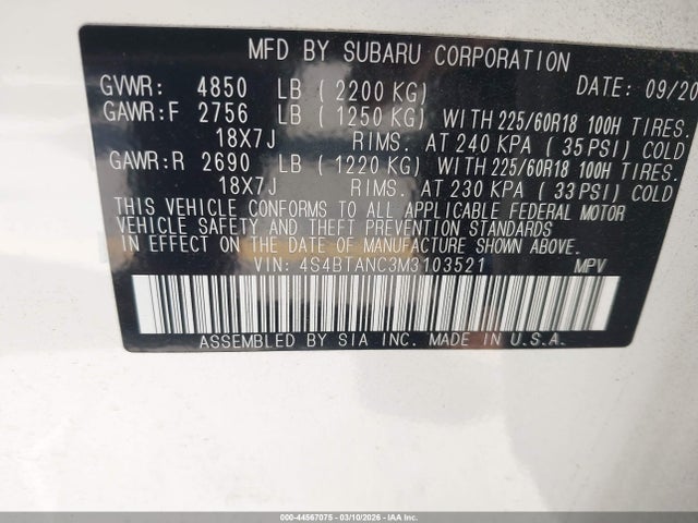 2021 SUBARU OUTBACK 4S4BTANC3M3103521 Photo 8