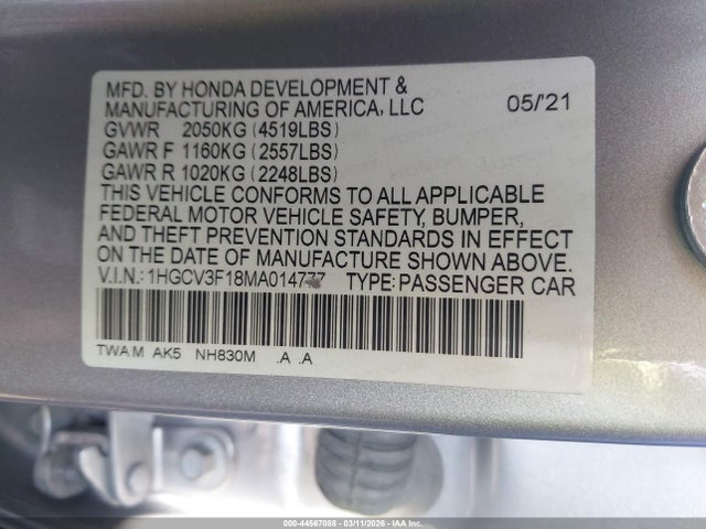 Honda ACCORD HYBRID 2021 1HGCV3F18MA014777 Image 9