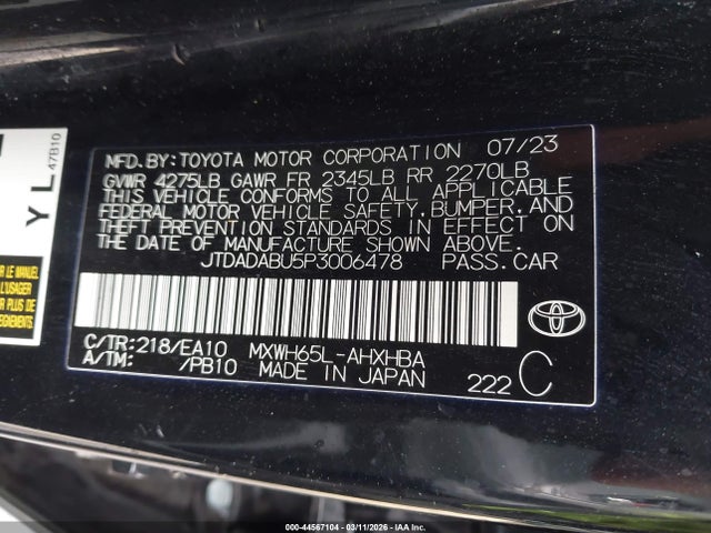 2023 TOYOTA PRIUS JTDADABU5P3006478 Photo 8