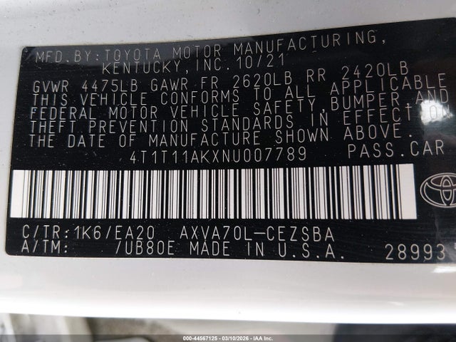 4T1T11AKXNU007789 Toyota CAMRY SE