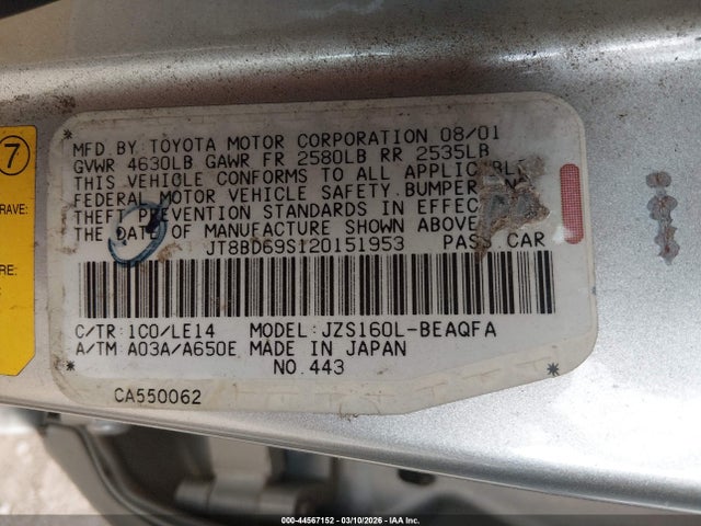 Продаж на аукціоні авто 2002 Lexus Gs 300, vin: JT8BD69S120151953, номер лоту: 44567152