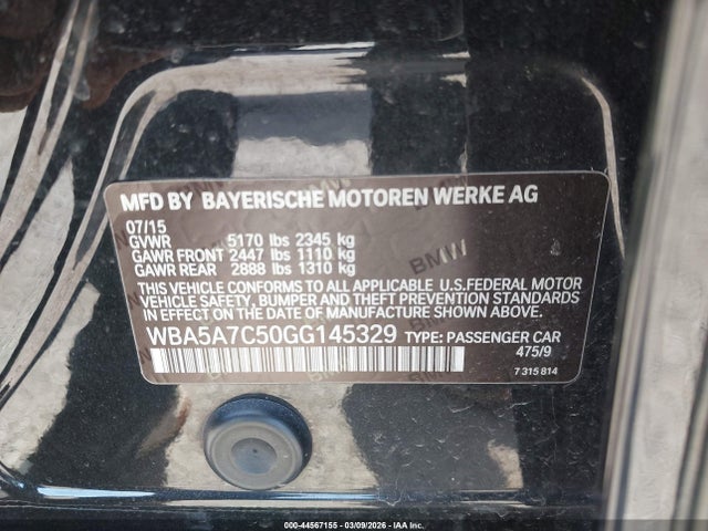 44567155 :رقم المزاد ، WBA5A7C50GG145329 vin ، 2016 Bmw 528i Xdrive مزاد بيع