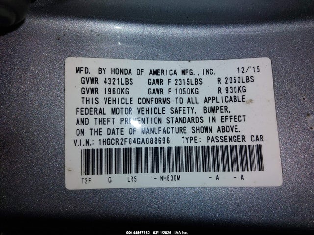Honda Accord Ex-l 2016 1HGCR2F84GA088696 Image 9