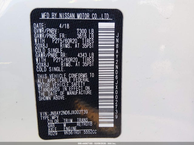 Nissan Armada Sl 2018 JN8AY2ND6JX002739 Image 9
