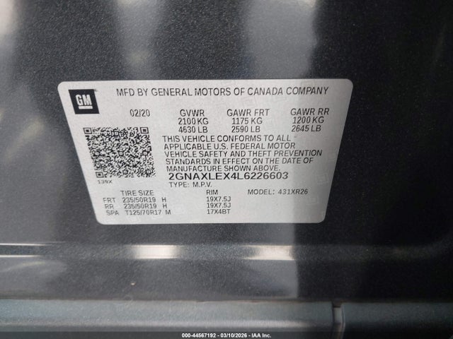 2GNAXLEX4L6226603 Chevrolet Equinox Fwd Lt 2.0l Turbo