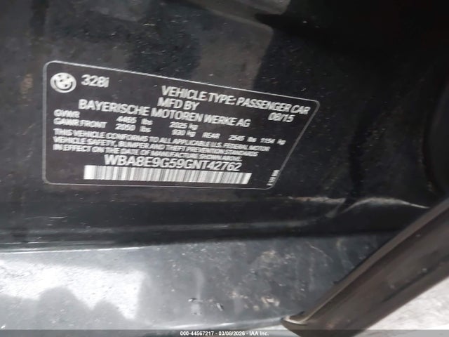 44567217 :رقم المزاد ، WBA8E9G59GNT42762 vin ، 2016 Bmw 328i مزاد بيع