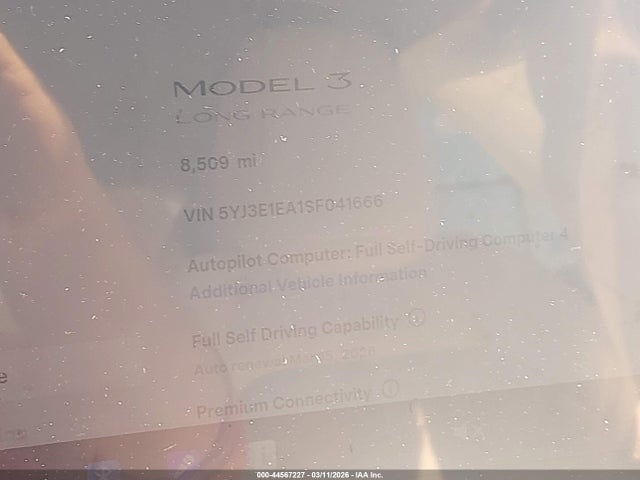 Aukcja sprzedaży 2025 Tesla Model 3 Long Range Rear-wheel Drive/standard Rear-wheel Drive, vin: 5YJ3E1EA1SF041666, numer aukcji: 44567227