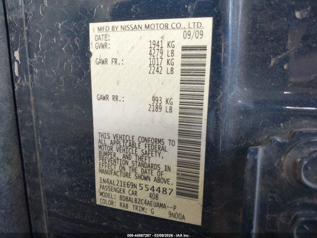 44567267 :رقم المزاد ، 1N4AL21E69N554487 vin ، 2009 Nissan Altima 2.5 S مزاد بيع