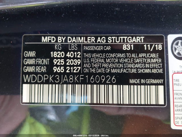 2019 Mercedes-benz Slc 300 მანქანა იყიდება აუქციონზე, vin: WDDPK3JA8KF160926, აუქციონის ნომერი: 44567274