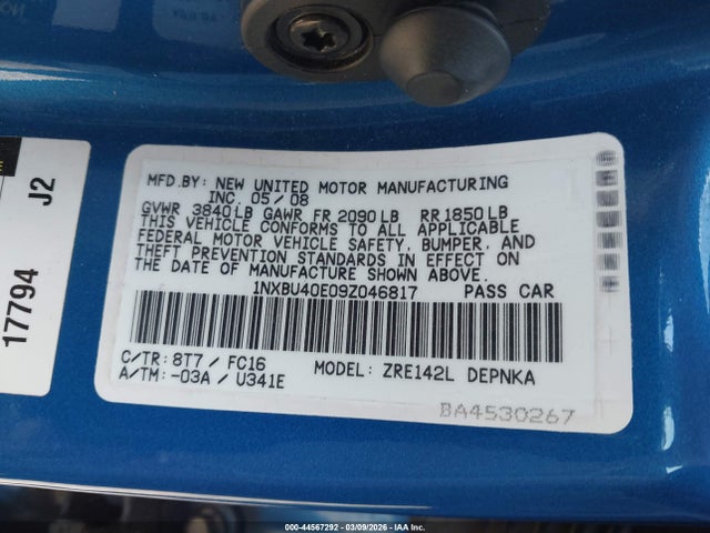 Продажа на аукционе авто 2009 Toyota Corolla Le, vin: 1NXBU40E09Z046817, номер лота: 44567292