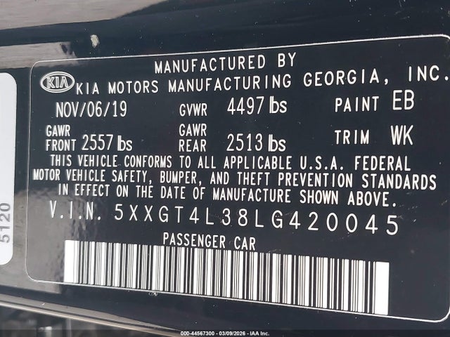 5XXGT4L38LG420045 KIA Optima Lx