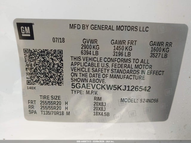44567313 :رقم المزاد ، 5GAEVCKW5KJ126542 vin ، 2019 Buick Enclave Awd Avenir مزاد بيع
