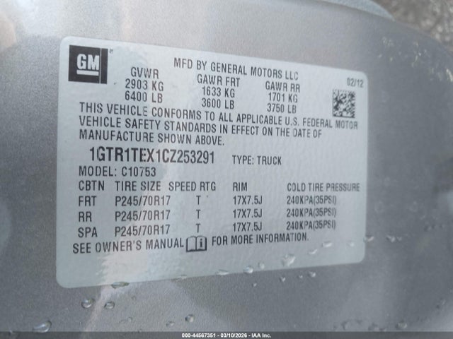 Aukcja sprzedaży 2012 Gmc Sierra 1500 Work Truck, vin: 1GTR1TEX1CZ253291, numer aukcji: 44567351