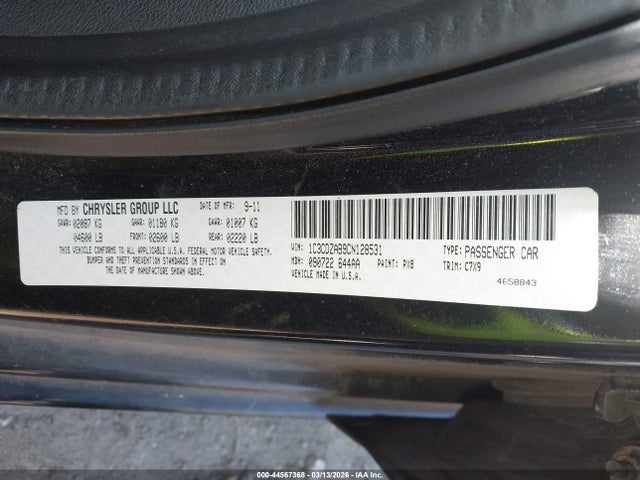 44567368 :رقم المزاد ، 1C3CDZAB9CN128531 vin ، 2012 Dodge Avenger Se مزاد بيع