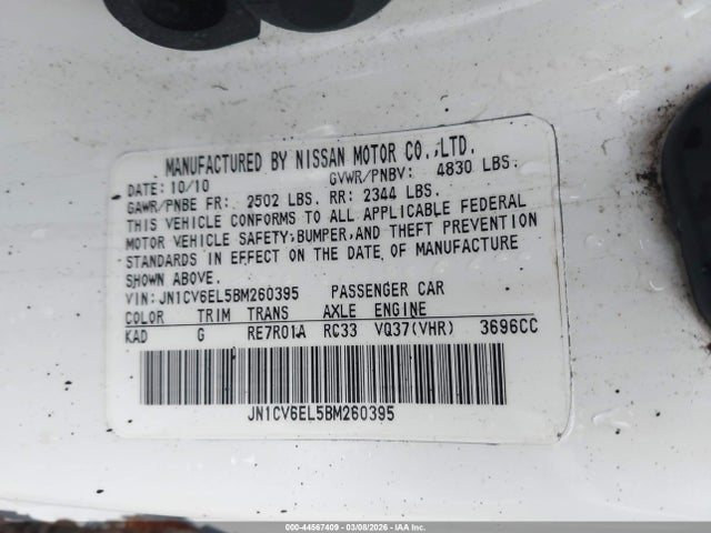 Aukcja sprzedaży 2011 Infiniti G37x, vin: JN1CV6EL5BM260395, numer aukcji: 44567409
