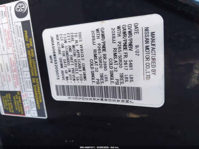 Aukcja sprzedaży 2008 Infiniti Fx35, vin: JNRAS08WX8X205075, numer aukcji: 44567411