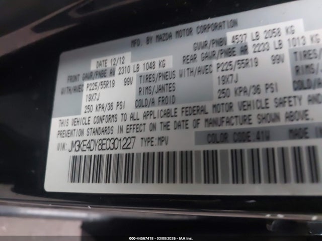 44567418 :رقم المزاد ، JM3KE4DY8E0301227 vin ، 2014 Mazda Cx-5 Grand Touring مزاد بيع