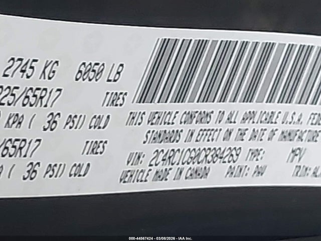 44567424 :رقم المزاد ، 2C4RC1CG0CR384269 vin ، 2012 Chrysler Town & Country Touring-l مزاد بيع