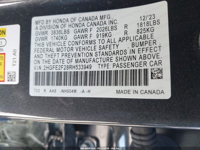 Honda Civic Lx 2024 2HGFE2F28RH533949 Image 9