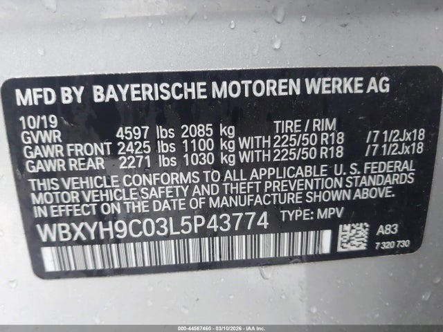 2020 Bmw X2 Sdrive28i მანქანა იყიდება აუქციონზე, vin: WBXYH9C03L5P43774, აუქციონის ნომერი: 44567460