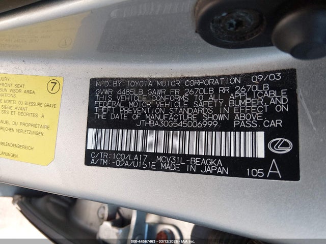 2004 LEXUS ES 330 JTHBA30G545006999 Photo 8