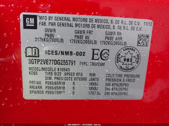 Продажа на аукционе авто 2013 Gmc Sierra 1500 Sle, vin: 3GTP2VE77DG255791, номер лота: 44567471