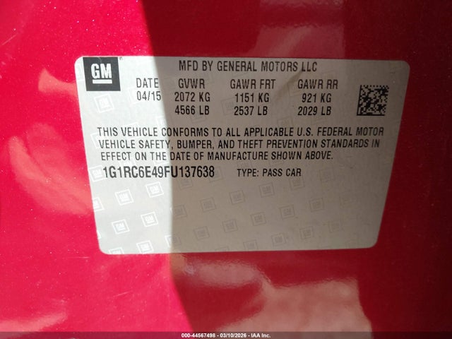 Chevrolet Volt 2015 1G1RC6E49FU137638 Image 9