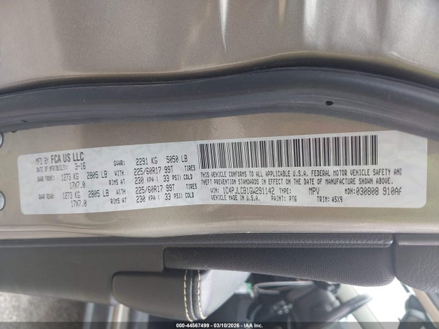 44567499 :رقم المزاد ، 1C4PJLCB1GW291142 vin ، 2016 Jeep Cherokee Latitude مزاد بيع