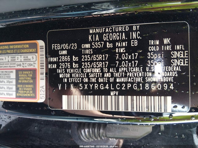 Aukcja sprzedaży 2023 Kia Sorento Lx, vin: 5XYRG4LC2PG186094, numer aukcji: 44567549