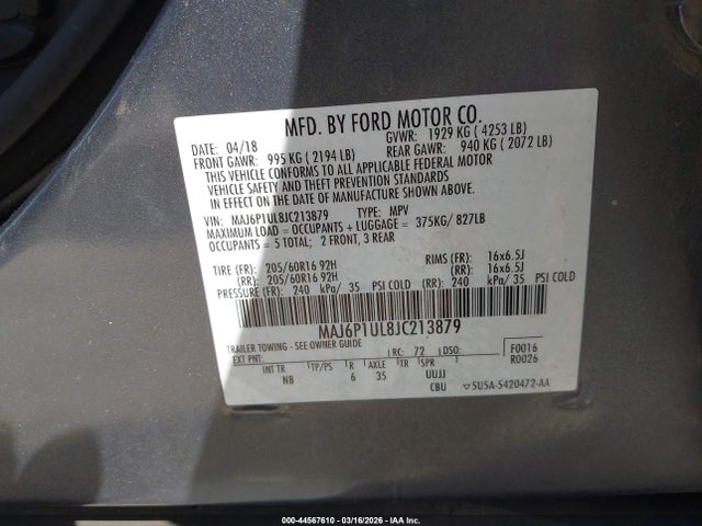 MAJ6P1UL8JC213879 Ford Ecosport Se