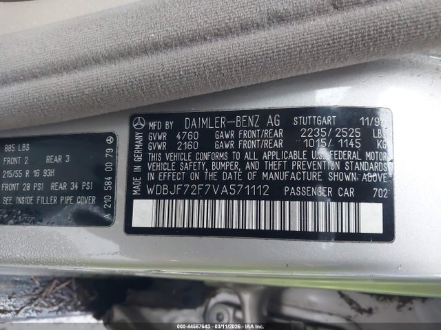 44567643 :رقم المزاد ، WDBJF72F7VA571112 vin ، 1997 Mercedes-benz E 420 مزاد بيع
