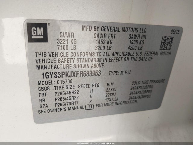 1GYS3PKJXFR683953 Cadillac Escalade Platinum