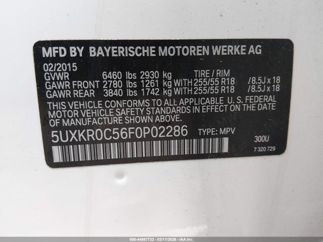 Aukcja sprzedaży 2015 Bmw X5 Xdrive35i, vin: 5UXKR0C56F0P02286, numer aukcji: 44567732