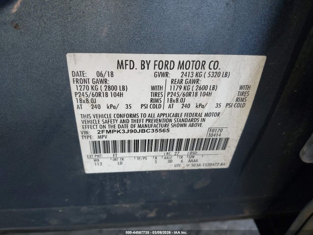 2FMPK3J90JBC35565 Ford EDGE SEL