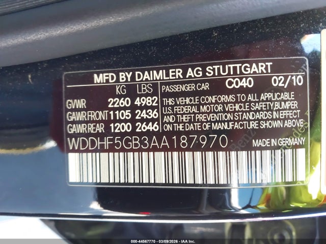 Aukcja sprzedaży 2010 Mercedes-benz E 350, vin: WDDHF5GB3AA187970, numer aukcji: 44567770