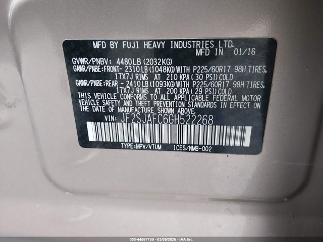 JF2SJAFC6GH522268 Subaru Forester 2.5i Premium