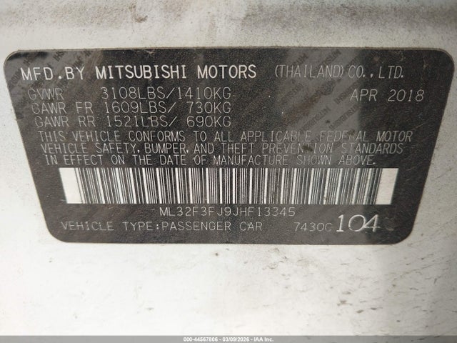 ML32F3FJ9JHF13345 Mitsubishi Mirage G4 Es