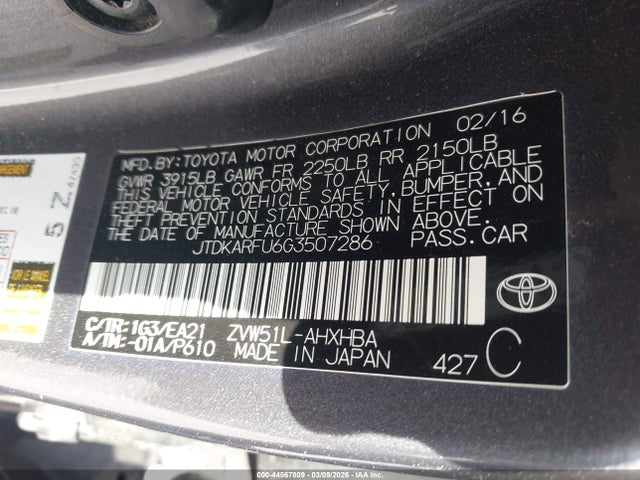 Toyota Prius Three Touring 2016 JTDKARFU6G3507286 Image 9