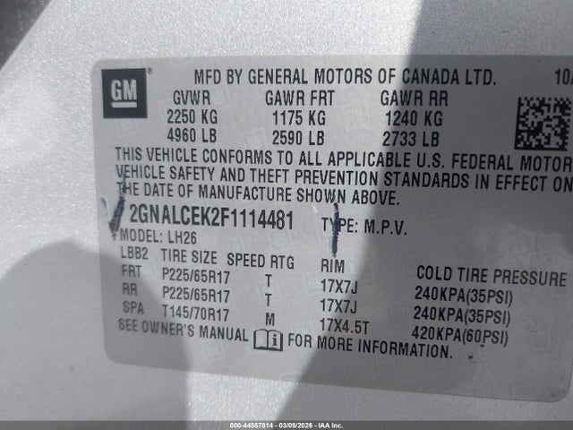 Chevrolet Equinox 2lt 2015 2GNALCEK2F1114481 Image 9