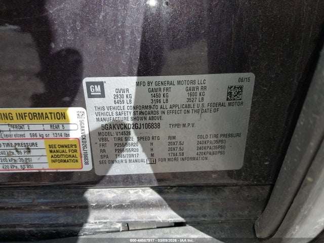 44567917 :رقم المزاد ، 5GAKVCKD2GJ106838 vin ، 2016 Buick Enclave Premium مزاد بيع