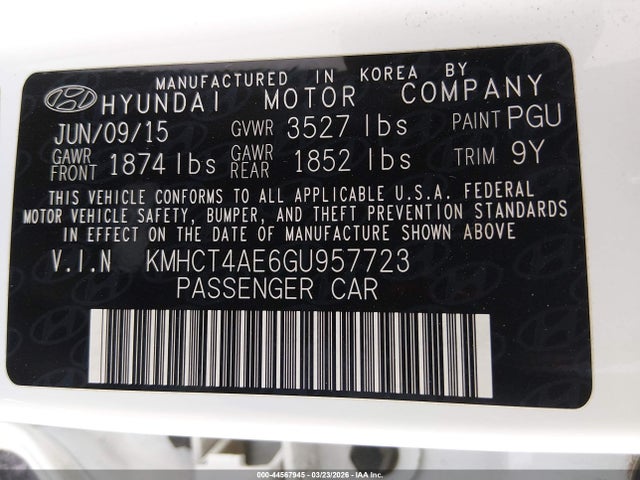 Hyundai ACCENT SE 2016 KMHCT4AE6GU957723 Image 9