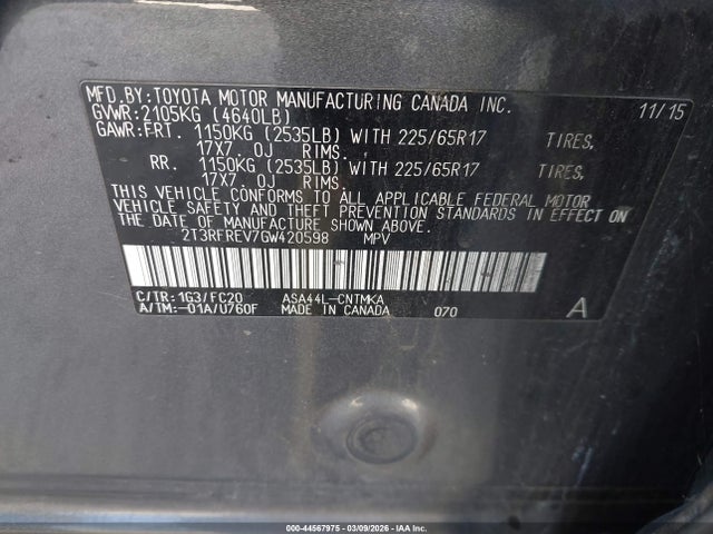 Toyota Rav4 Xle 2016 2T3RFREV7GW420598 Image 9