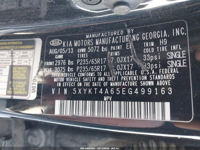 44567981 :رقم المزاد ، 5XYKT4A65EG499163 vin ، 2014 Kia Sorento Lx مزاد بيع
