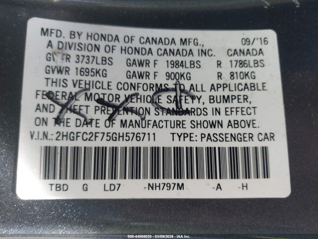 Honda CIVIC EX 2016 2HGFC2F75GH576711 Image 9