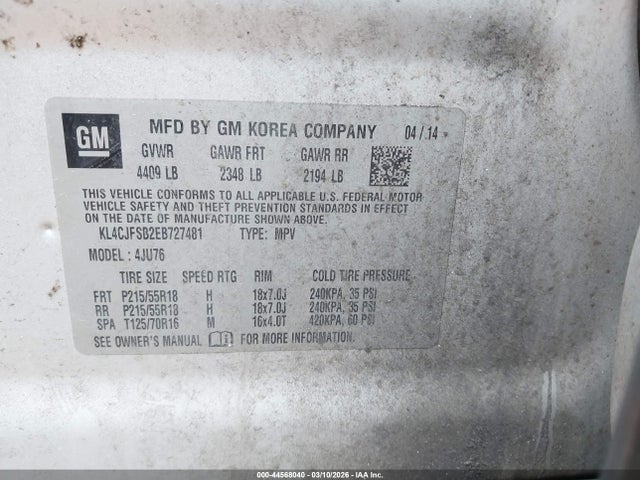 44568040 :رقم المزاد ، KL4CJFSB2EB727481 vin ، 2014 Buick Encore Convenience مزاد بيع